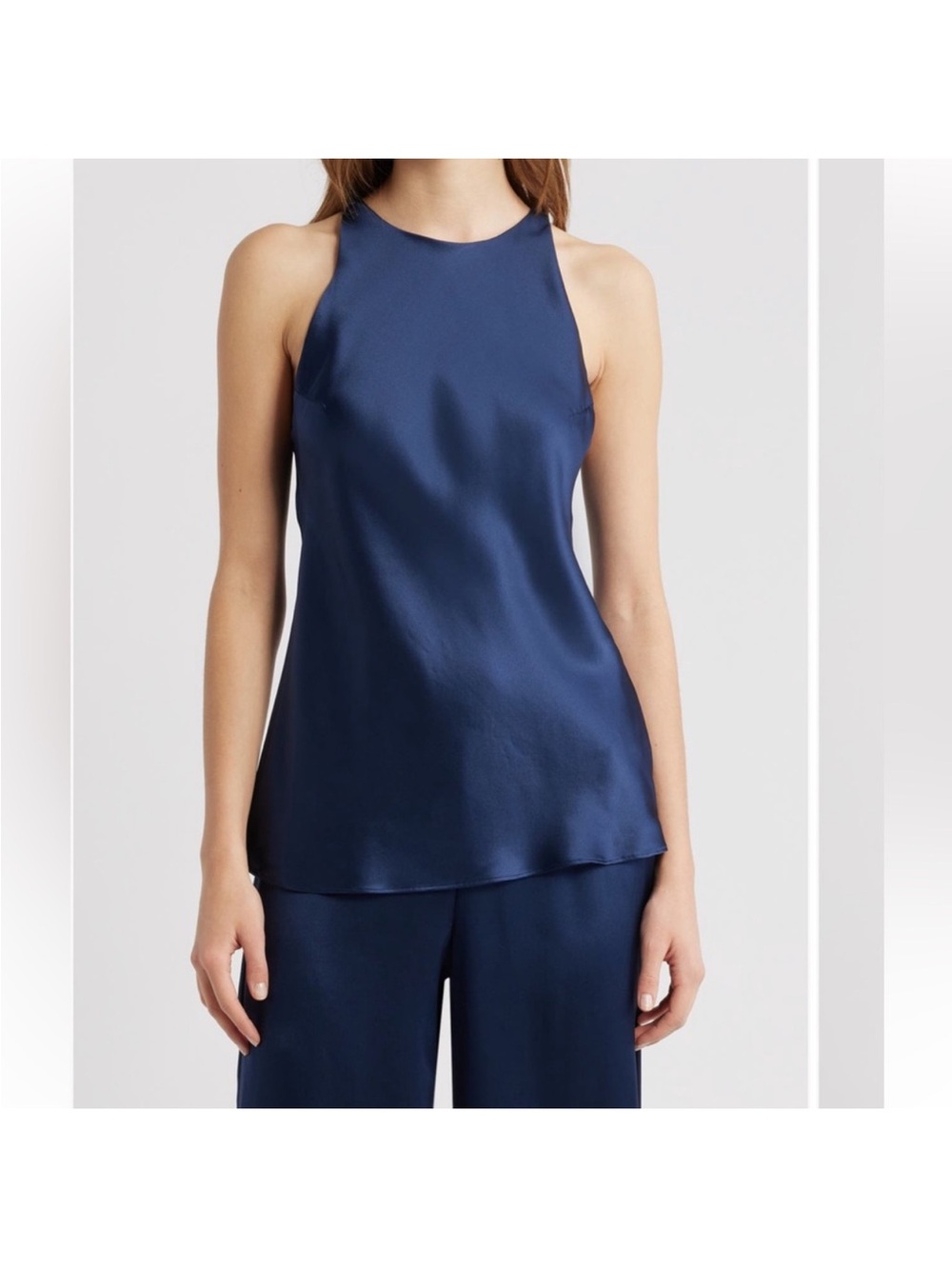 Reformation Saskia Silk Top Navy Blue